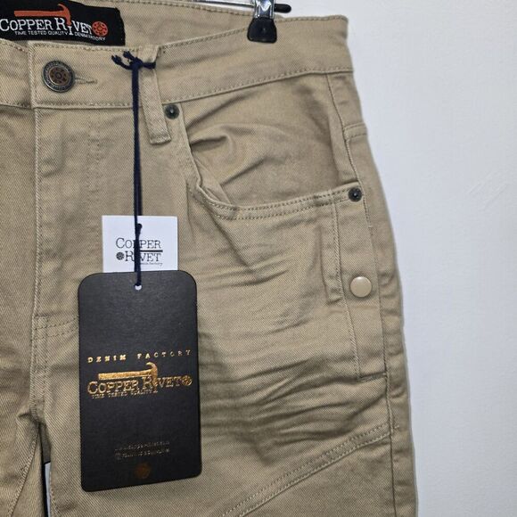 Copper Rivet Khaki Distressed Slim Fit Men's Ripped Jeans Size 34 x 34 (C26) - Picture 5 of 9